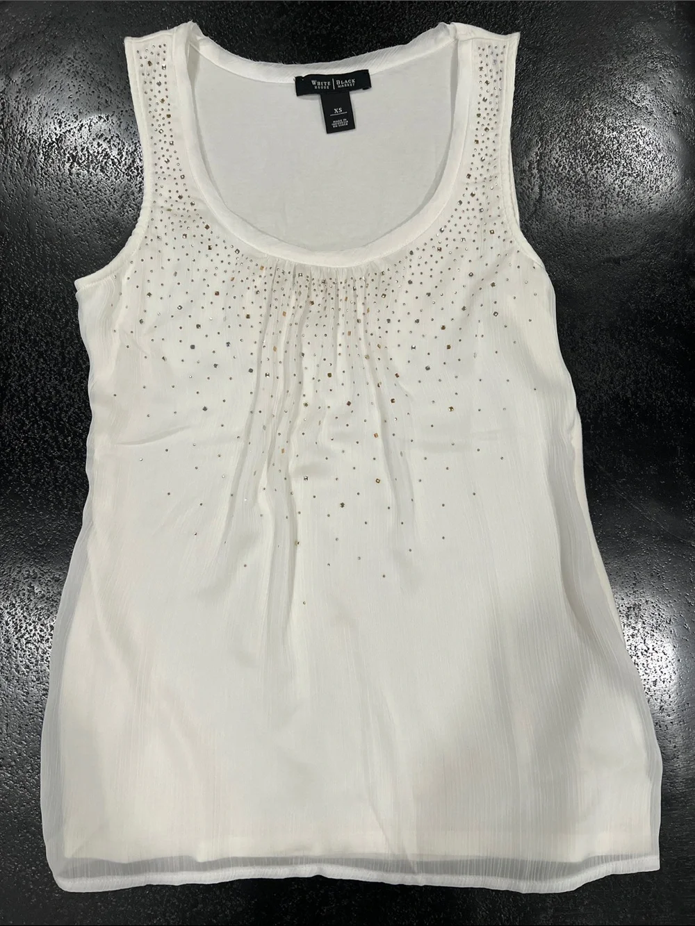 White House Black Market White Tank Top with Gold & Silver Studs Size XS